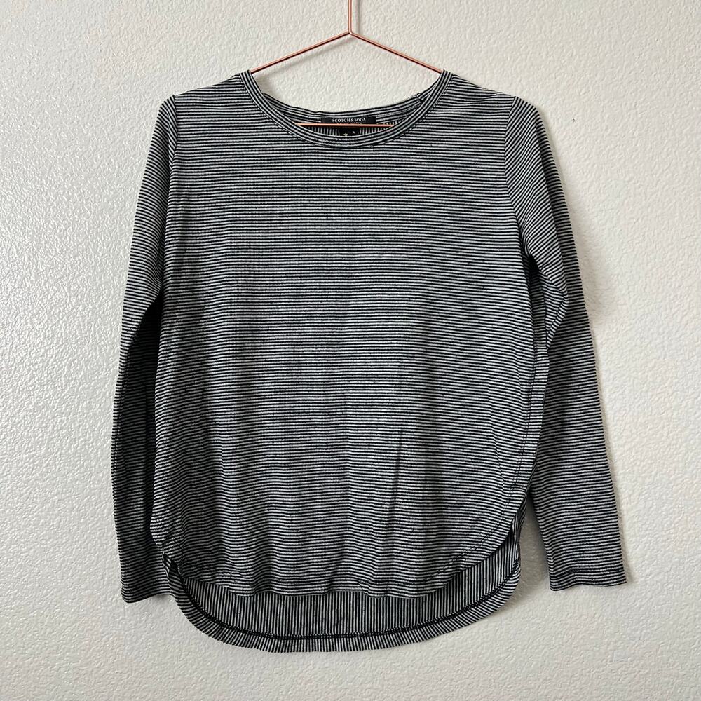 Scotch & Soda Maison Scotch black mini stripe long sleeve tee top